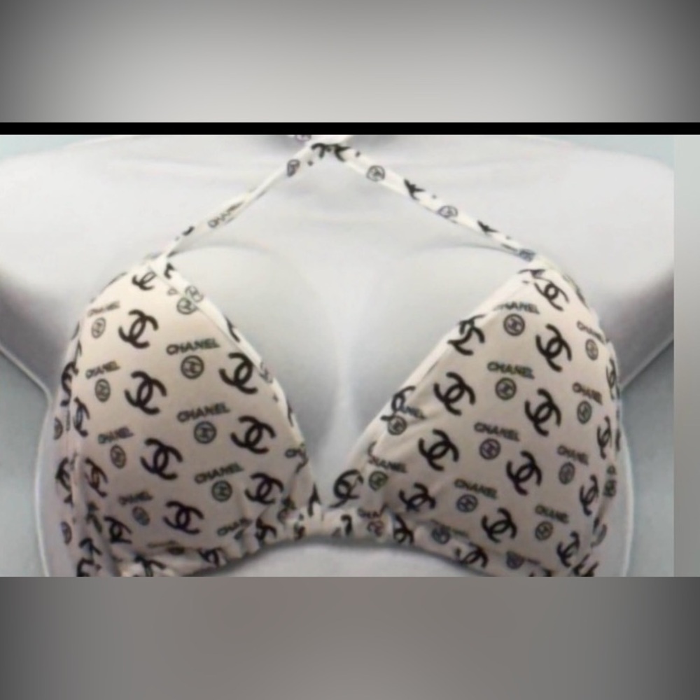 2 peace Chanel black and white print Bikini